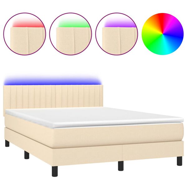 vidaXL Boxspring met matras en LED stof cr&egrave;mekleurig 140x190 cm