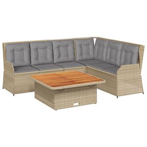 vidaXL 5-delige Loungeset met kussens poly rattan beige