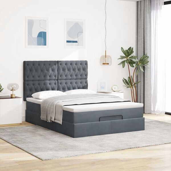 vidaXL Ottoman bed met matrassen en LED's 140x190cm fluweel