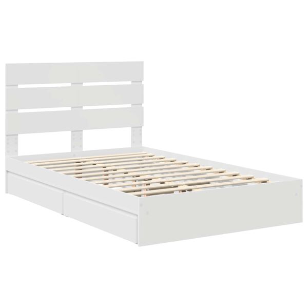 vidaXL Opslag bed met hoofdeinde Wit 135 x 190 cm Bewerkt hout