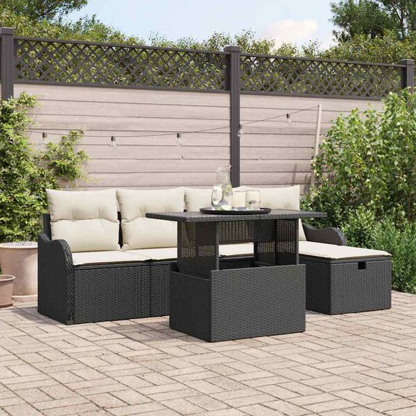 vidaXL Tuin Sofa Set met kussen met opslag 6 pcs Zwart Poly riet
