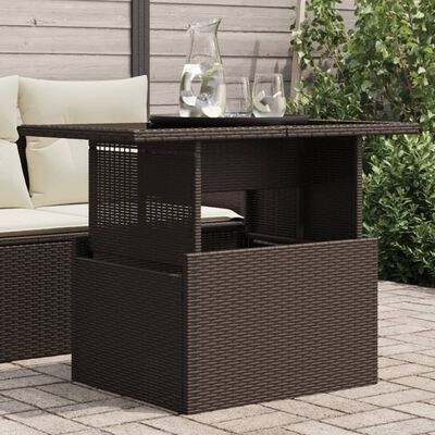 vidaXL Tuintafel met glazen blad 100x55x73 cm poly rattan bruin