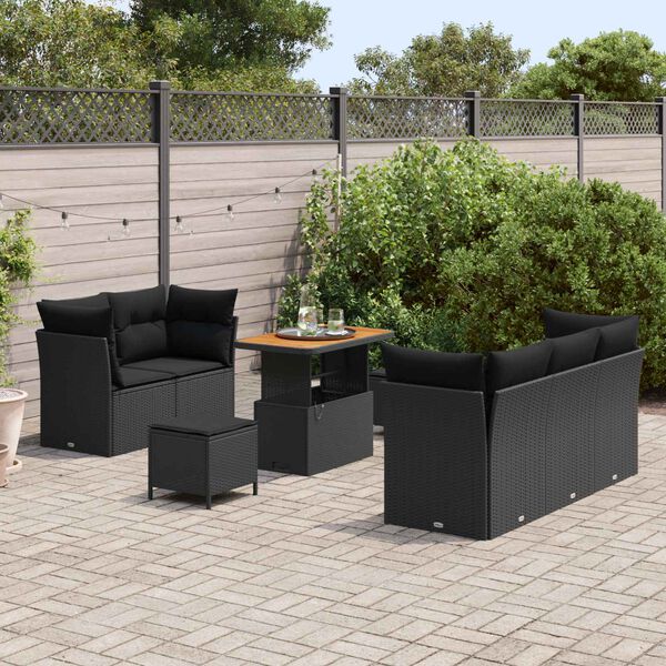 vidaXL Tuin Sofa Set 8 pcs Zwart Poly riet en gepoedercoat staal
