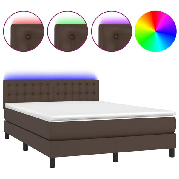 vidaXL Boxspring met matras en LED kunstleer bruin 140x190 cm