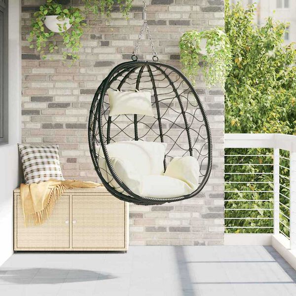 vidaXL Hangende ei-stoel Crèmewit 91.5 x 60 x 110 cm poly rattan