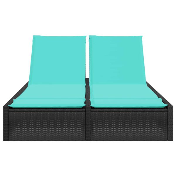 vidaXL Dubbele ligstoel met kussens zwart poly rattan