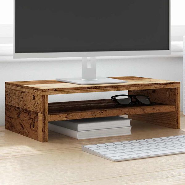 vidaXL Monitorstandaard 42x24x13 cm bewerkt hout oud houtkleurig