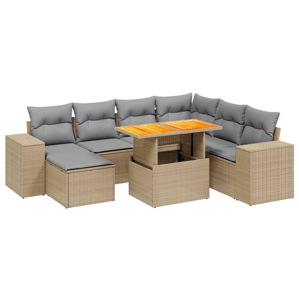 vidaXL 8-delige Loungeset met kussens poly rattan beige