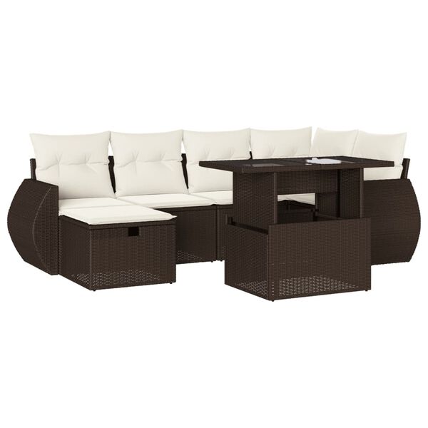 vidaXL 7-delige Loungeset met kussens poly rattan bruin