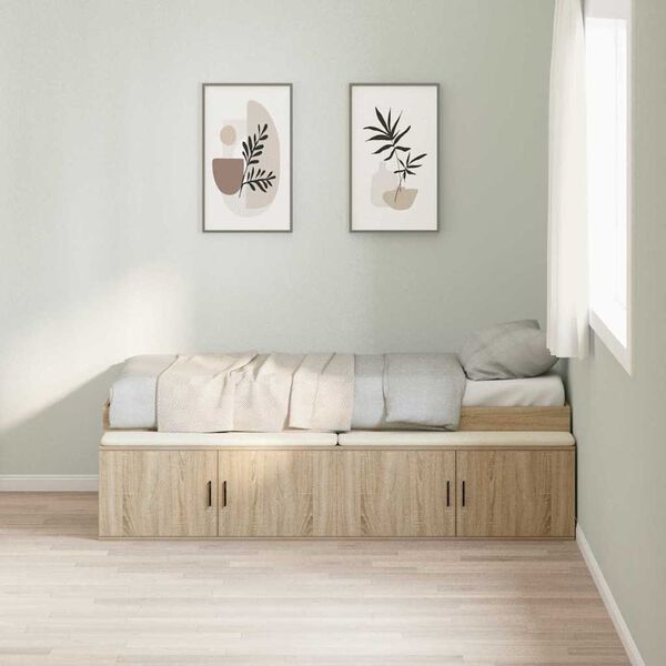 vidaXL Opbergbedframe met opslag Sonoma eiken 90 x 190 cm Bewerkt hout