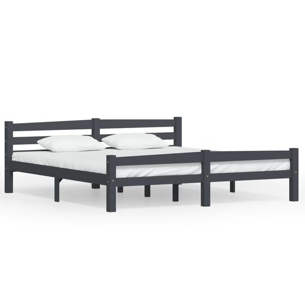 vidaXL Bedframe massief grenenhout donkergrijs 180x200 cm