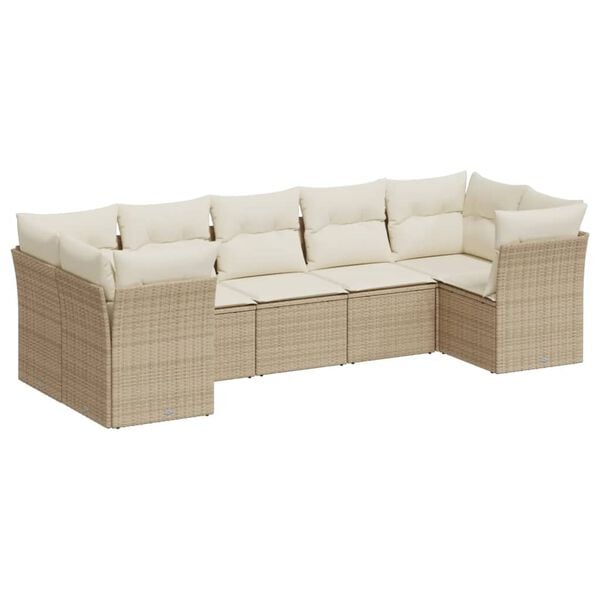 vidaXL 7-delige Loungeset met kussens poly rattan beige