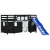 vidaXL Kinderhoogslaper met gordijnen 90x200 cm grenenhout wit zwart