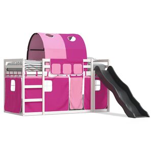 vidaXL Stapelbed met glijbaan en gordijnen roze 90x200 cm