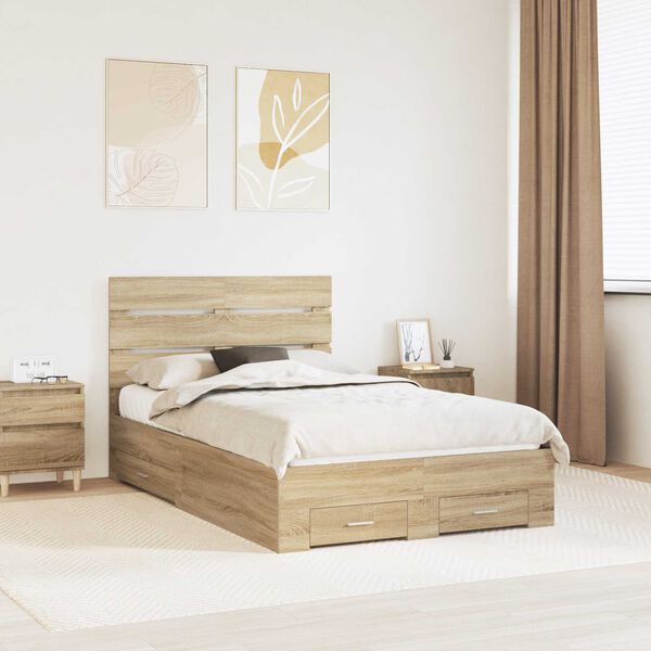 vidaXL Bedframe met lade Sonoma Eiken 120 x 200 cm Bewerkt hout
