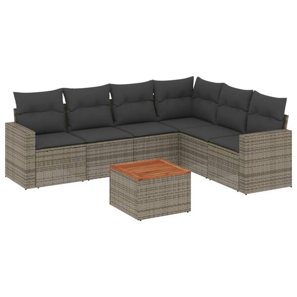 vidaXL 7-delige Loungeset met kussens poly rattan grijs
