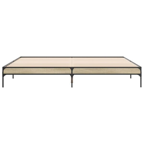 vidaXL Bedframe bewerkt hout metaal sonoma eikenkleurig 200x200 cm