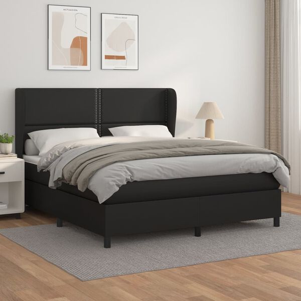 vidaXL Boxspring met matras kunstleer zwart 160x200 cm