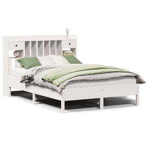 vidaXL Bed met boekenkast zonder matras grenenhout wit 140x190 cm