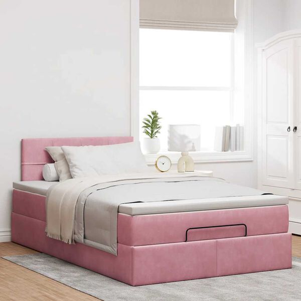 vidaXL Ottoman bed met matras en LED's 120x200cm fluweel roze
