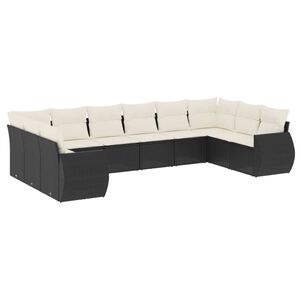 vidaXL 10-delige Loungeset met kussens poly rattan zwart