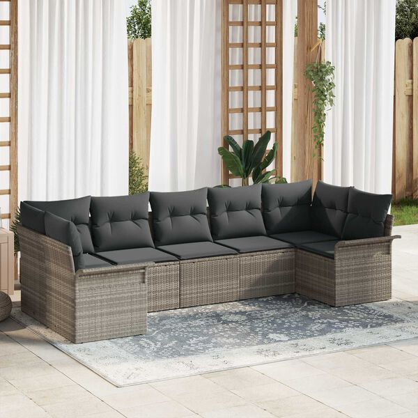 vidaXL Tuin Sofa Set met kussen met opslag 7 pcs Lichtgrijs Poly riet