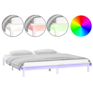 vidaXL Bedframe LED massief hout wit 150x200 cm