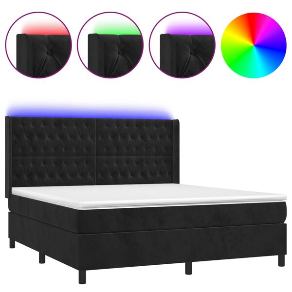vidaXL Boxspring met matras en LED fluweel zwart 160x200 cm