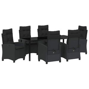 vidaXL Tuin eettafelset met kussen 7 pcs Zwart poly rattan