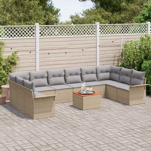 vidaXL Tuin Sofa Set met kussen met opslag 11 pcs Beige en Licht Grijs
