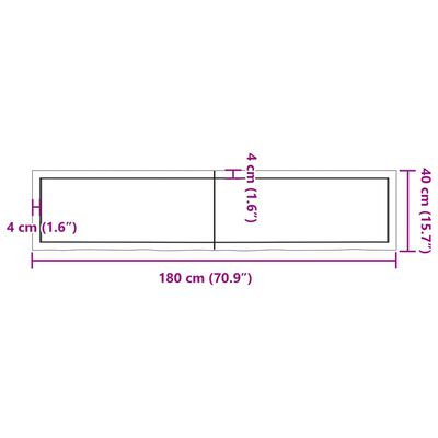 vidaXL Wastafelblad 180x40x(2-6) cm behandeld massief hout donkerbruin