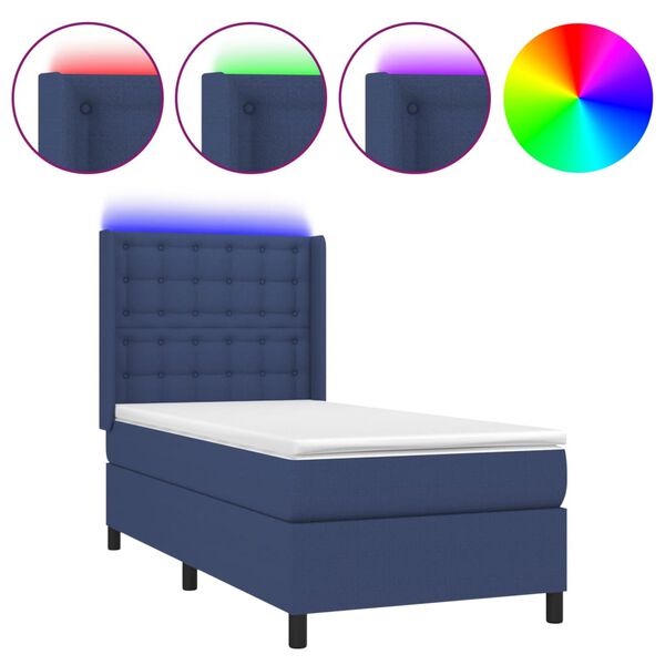 vidaXL Boxspring met matras en LED stof blauw 80x200 cm