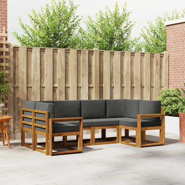 vidaXL Buiten bankenset met kussen 6 pcs Natuurlijk en Antraciet