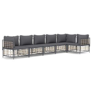 vidaXL 6-delige Loungeset met kussens poly rattan antracietkleurig