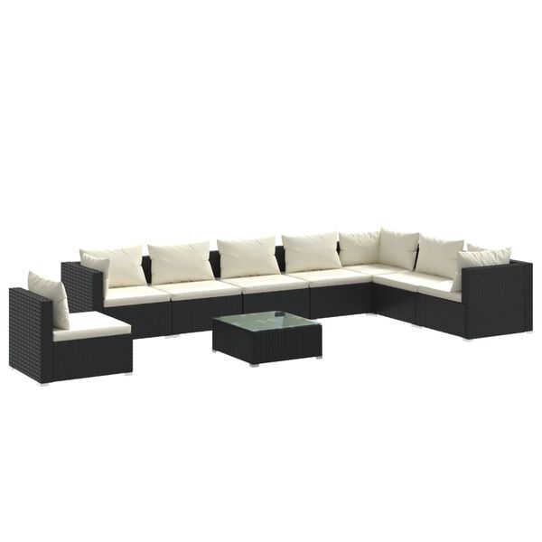 vidaXL 9-delige Loungeset met kussens poly rattan zwart