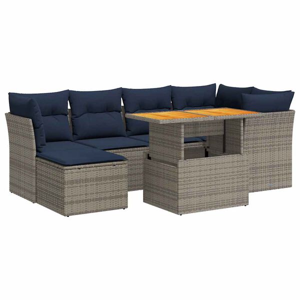 vidaXL 7-delige Loungeset met kussens poly rattan grijs