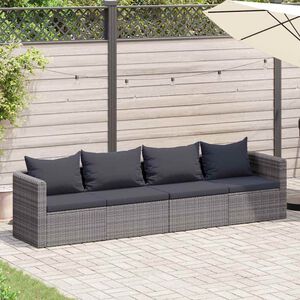 vidaXL 4-delige Loungeset met kussens poly rattan grijs