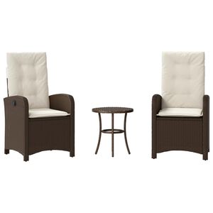 vidaXL 3-delige Bistroset met kussens poly rattan bruin