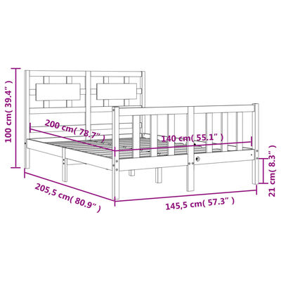 vidaXL Bedframe met hoofdbord massief hout wit 140x200 cm