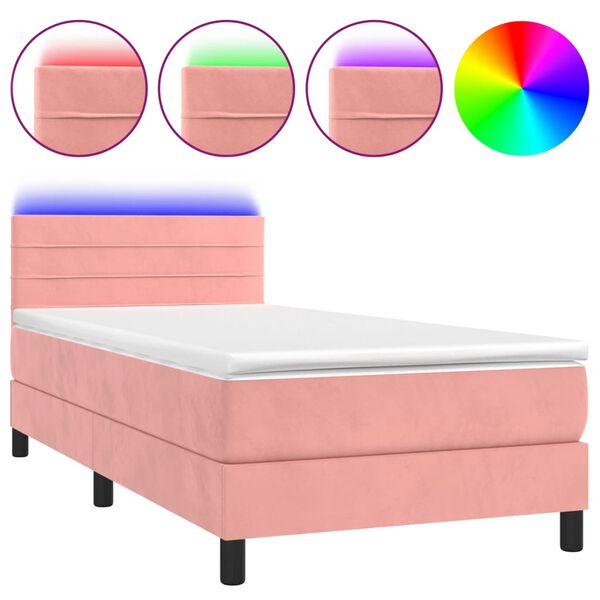vidaXL Boxspring met matras en LED fluweel roze 100x200 cm