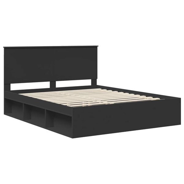 vidaXL Bedframe met hoofdeinde Zwart 160 x 200 cm Massief grenenhout