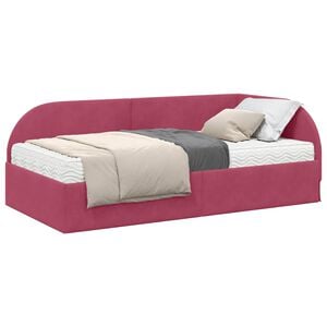 vidaXL Hoekbedframe met Matras 2 st Wijnrood 80 x 200 cm Fluweel