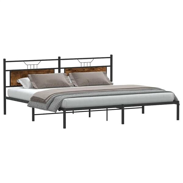vidaXL Bedframe zonder matras 200x200 cm spaanplaat gerookt eiken