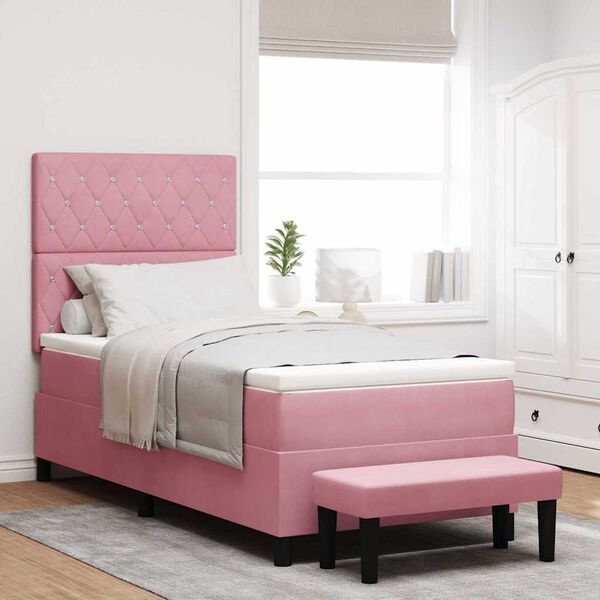 vidaXL Boxspring bed met matras Roze 100 x 200 cm Fluweel