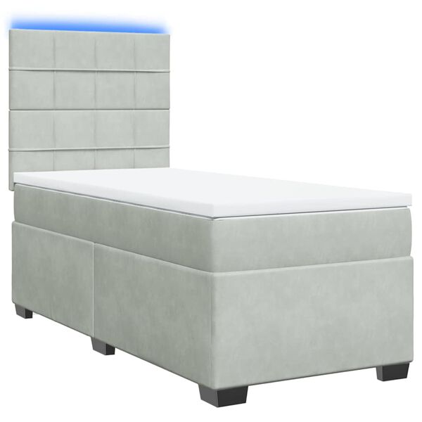 vidaXL Boxspring met matras fluweel lichtgrijs 100x200 cm