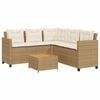 vidaXL Tuinbank met tafel en kussens L-vormig poly rattan beige