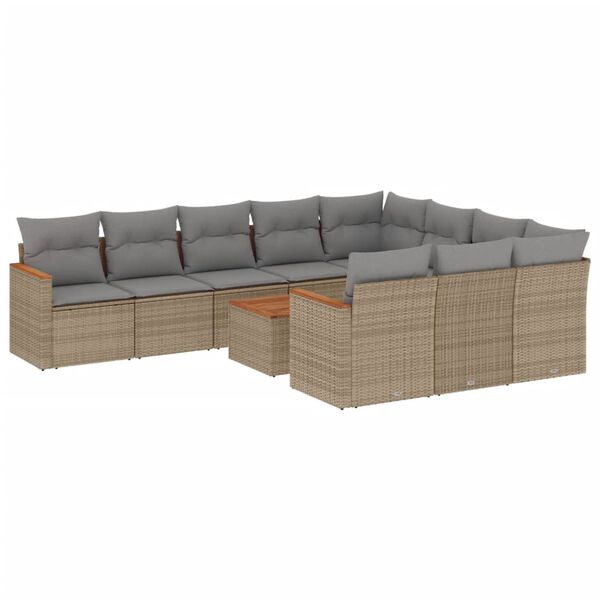 vidaXL 11-delige Loungeset met kussens poly rattan gemengd beige