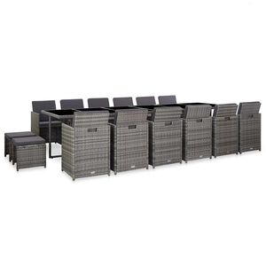 vidaXL 17-delige Tuinset met kussens poly rattan grijs