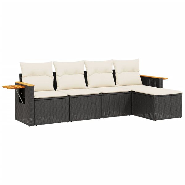vidaXL 5-delige Loungeset met kussens poly rattan zwart