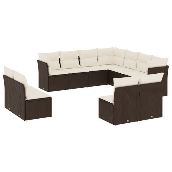 vidaXL 11-delige Loungeset met kussens poly rattan bruin